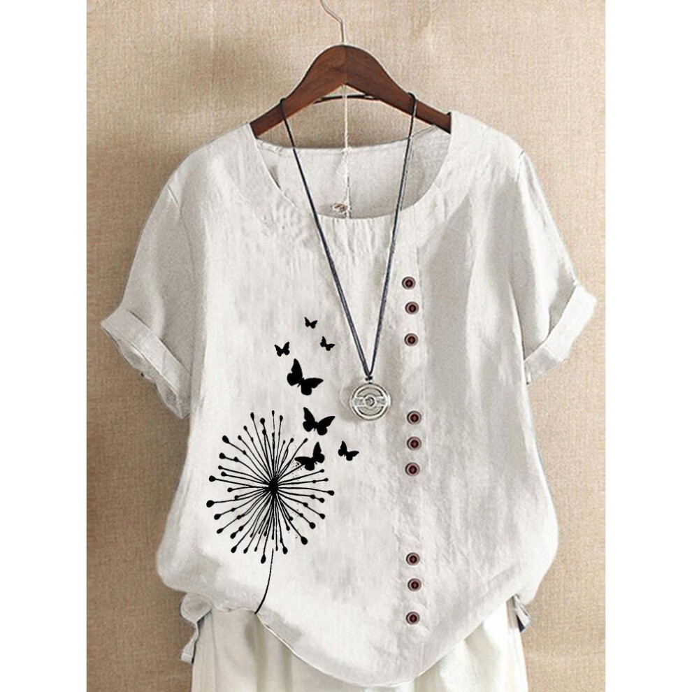 (4XL, white) Women's Dandelion Print Casual T-shirt XS-5XL