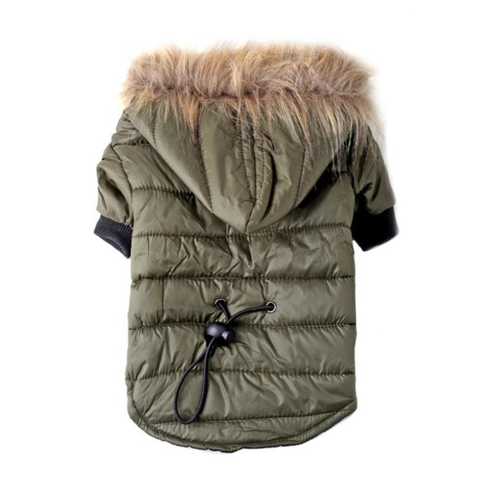 (green, S) Adjustable Dog Winter Jacket With Hood Pet Dog Hoodie Warm Fur Collar Small Dog Clothe For Chihuahua