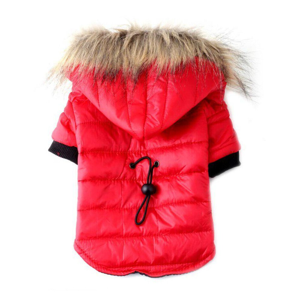 (red, XL) Adjustable Dog Winter Jacket With Hood Pet Dog Hoodie Warm Fur Collar Small Dog Clothe For Chihuahua