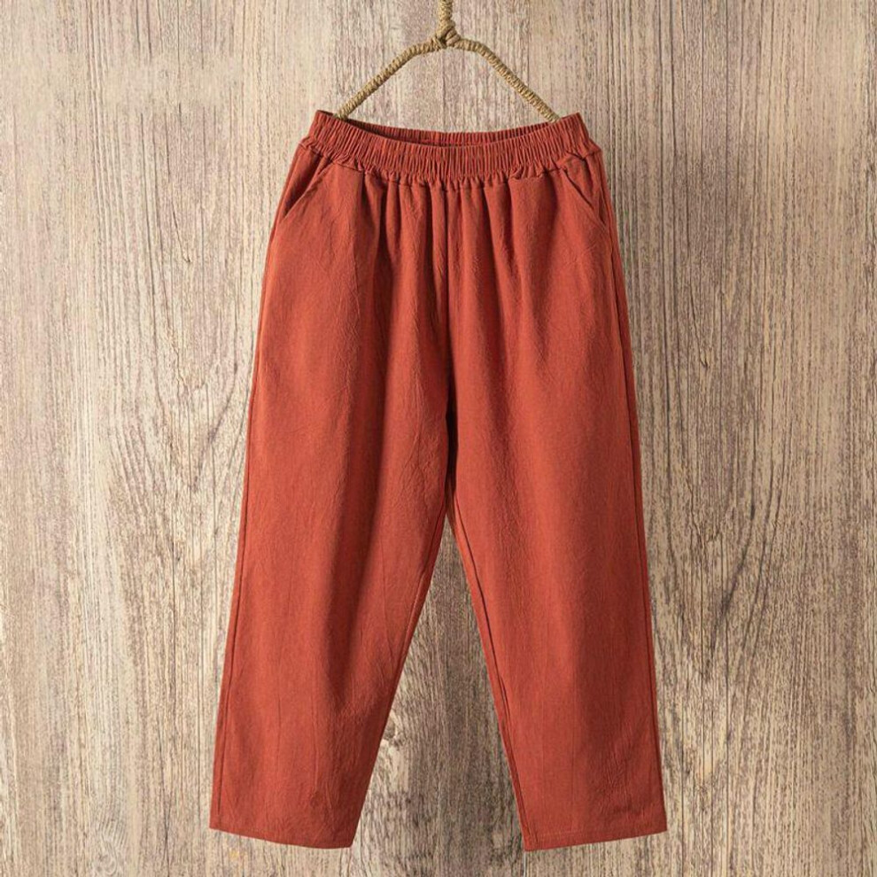 (coffee, XXXXL) Women Summer Casual Loose Harem Pants Elastic Waist Cotton Linen Pants Ninth Trousers
