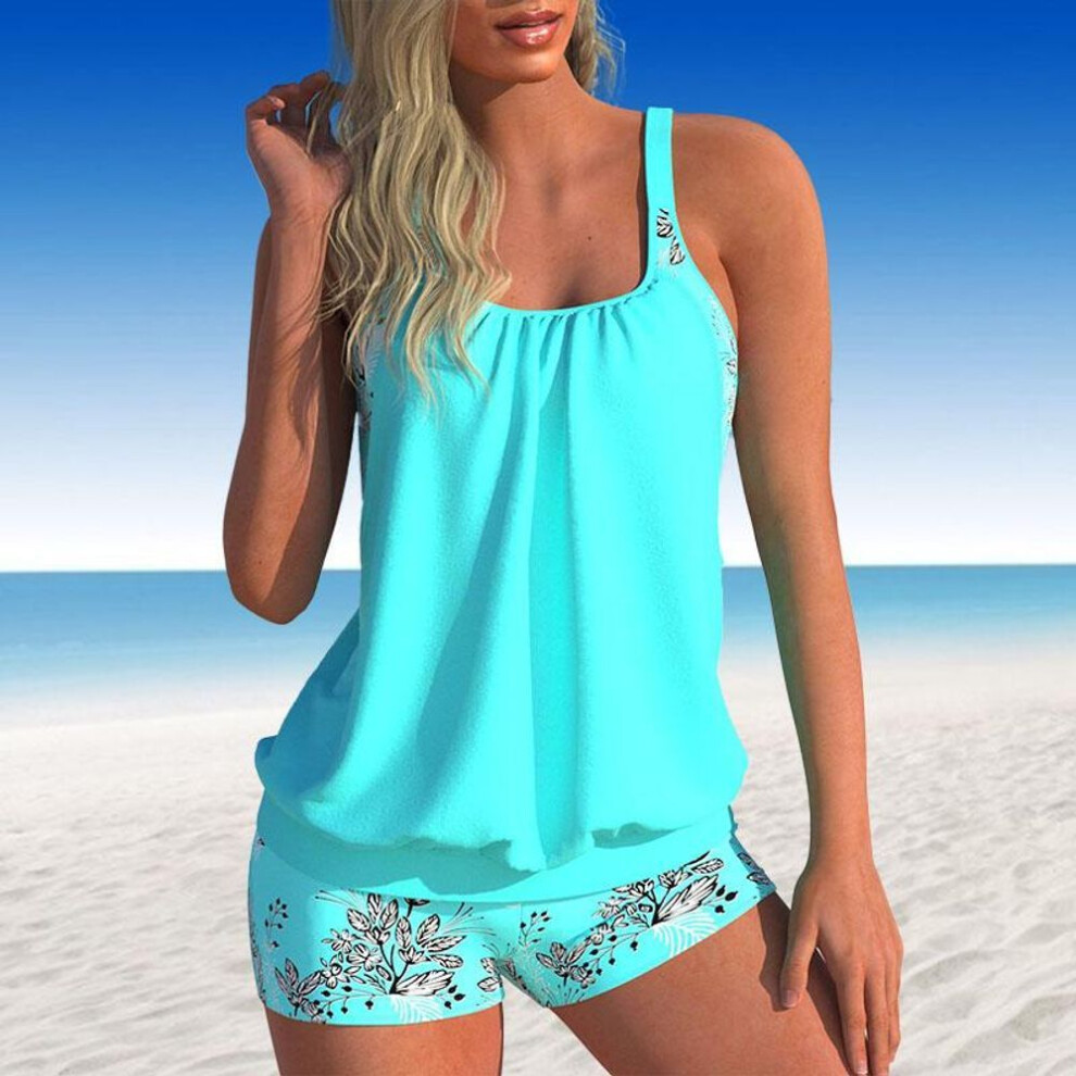 (6XL, cyan) Women&apos;s Swimwear Tankini 2 Piece Swimsuit Dark Blue Granular Stripes Print Vacation Bathing Suits