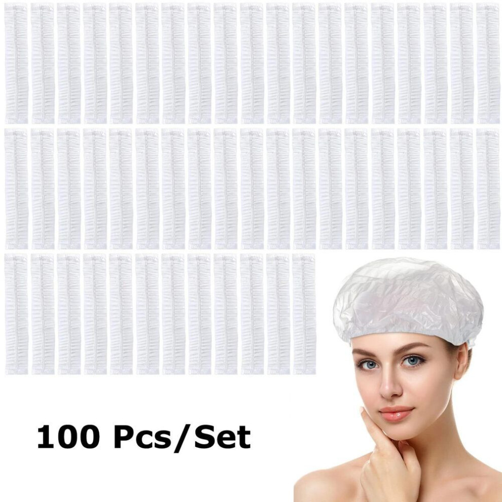 100pc Shower Cap Disposable Elastic Hair Bath Cups Large Thick Clear Waterproof Plastic For Travel Spa Hotel Hair Salon Home Use