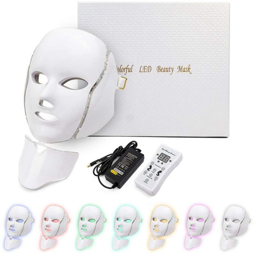 (With Box) 7 Colors Led Facial Mask Machine Photon Therapy Acne Face And Neck Set Beauty Led Treatment Skin Rejuvenation Light