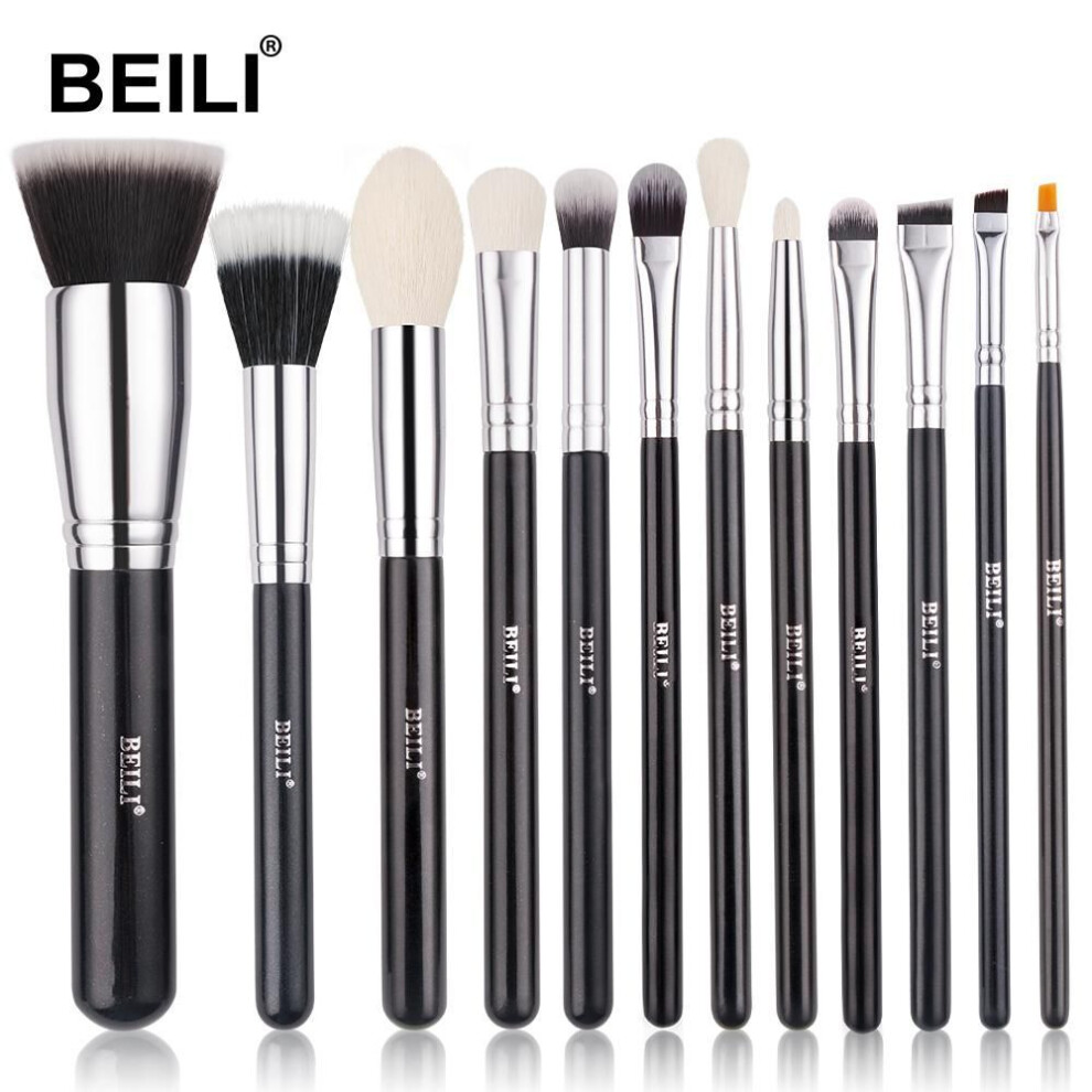 Beili Black Makeup Brushes Set Professional Natural Goat Hair Brushes Foundation Powder Contour Eyeshadow Make Up Brushes
