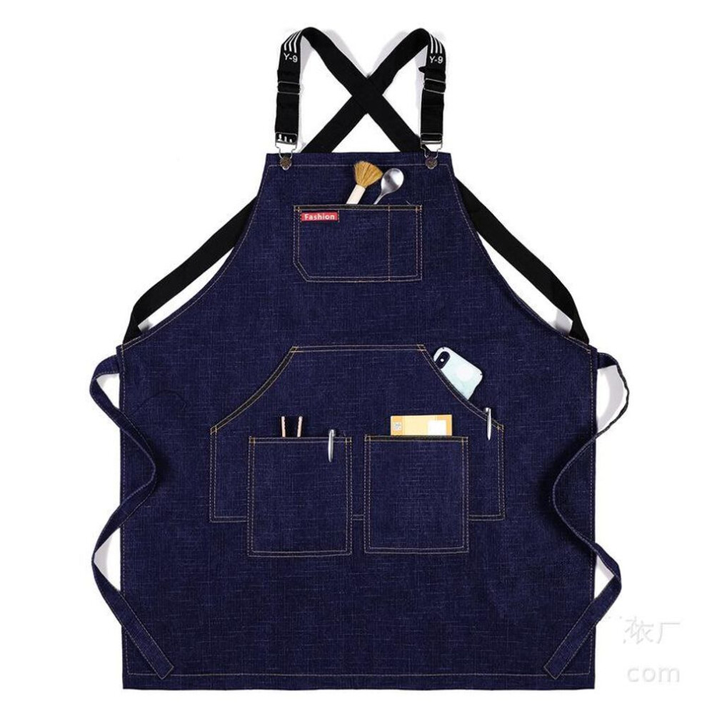 (navy blue) Kitchen Restaurant Work Haircut Denim Apron Barber Chef Cooking Cafe Shop Bbq Apron Hairdresser Cape