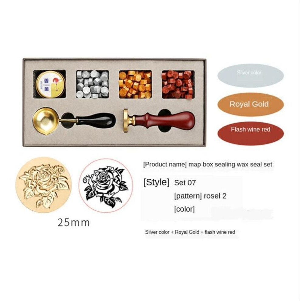 (set 07) Diy Stamps Wax Seal Box Kit Detachable Stamp Spoon Set Sealing Beads Envelope Wedding Packaging Gifts Postcard
