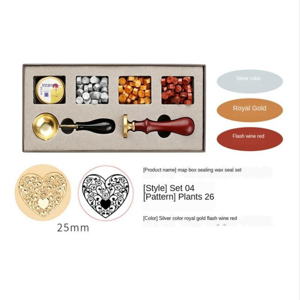 (set 04) Diy Stamps Wax Seal Box Kit Detachable Stamp Spoon Set Sealing Beads Envelope Wedding Packaging Gifts Postcard