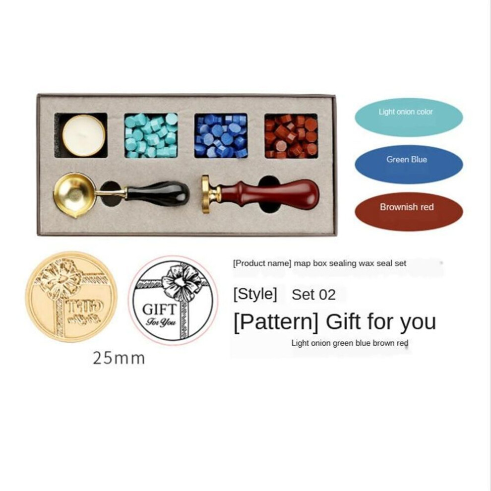 (set 02) Diy Stamps Wax Seal Box Kit Detachable Stamp Spoon Set Sealing Beads Envelope Wedding Packaging Gifts Postcard