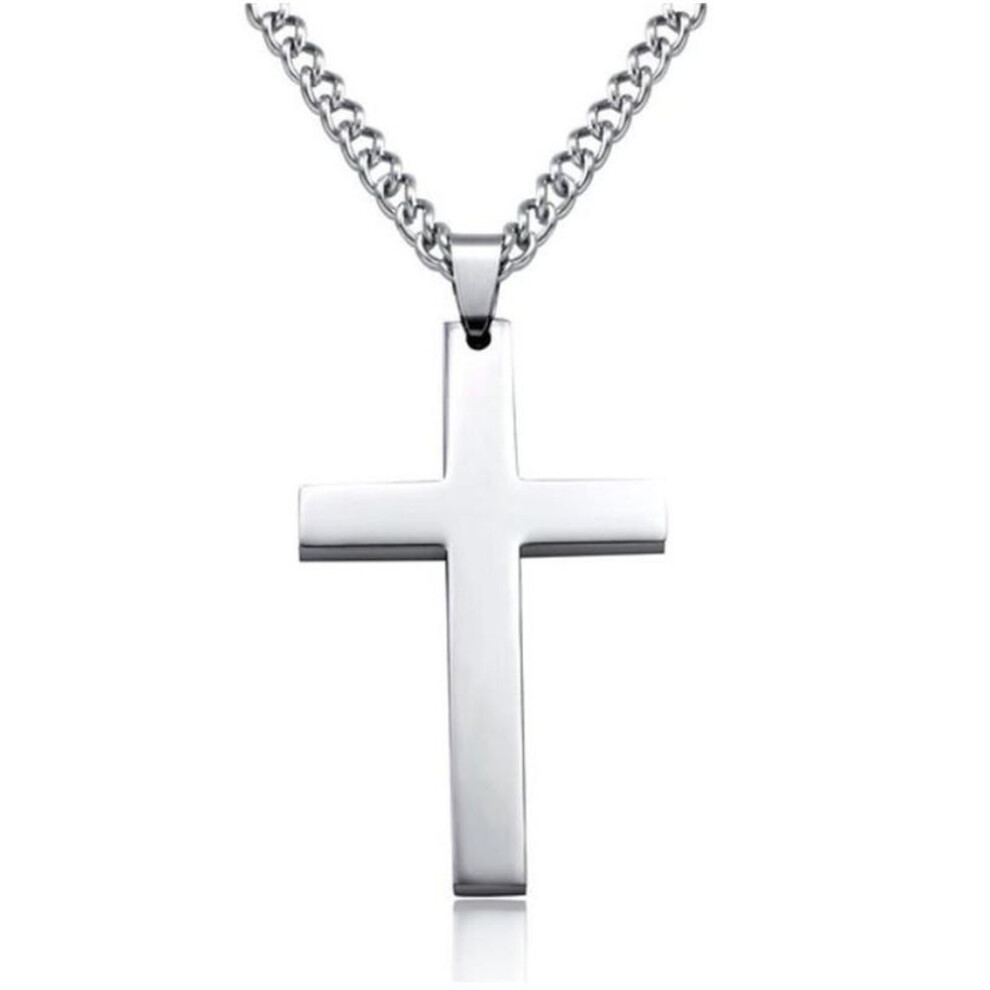 (silver) Vintage Cross Pendant Necklace Stainless Steel Necklace New Design Black Chain Pendant Necklace Men