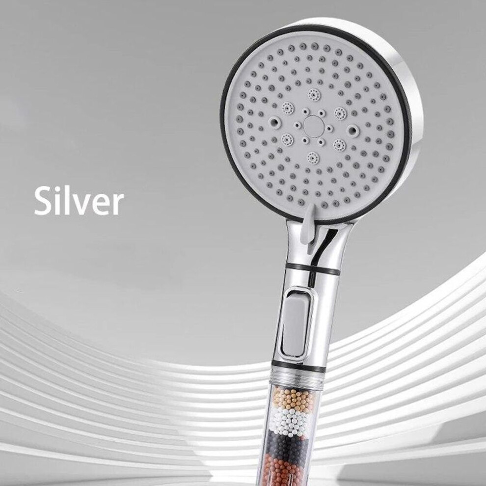 (silver) 5 Modes Shower Head High Pressure With Filter Rainfall Handheld Showerhead Water Saving Nozzle Bathroom Accessories