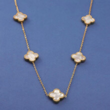(white, gold) Titanium Steel Colorless Four Leaf Grass Double Sided Fritillaria Five Flower Necklace Female Minority Collar Chain Necklace