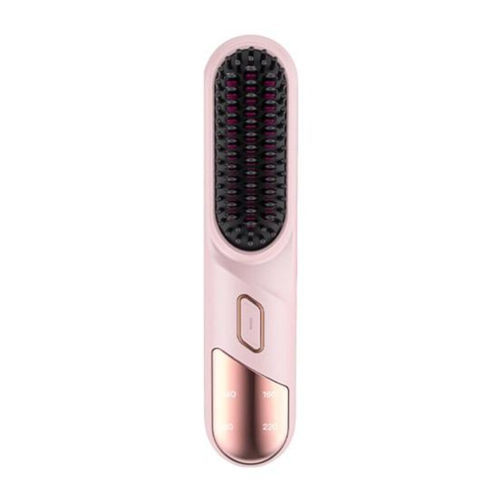 (pink) Hair Straightener Brush 4 Temperatures Fast Heating Usb Rechargeable Cordless Negative Ions Hot Brush Electric Fluffy Curly Hair Styling Detangling