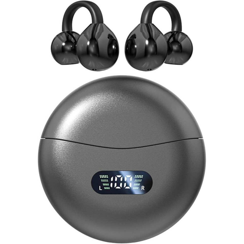 (black) Open Ear Clip Headphones Wireless Earbuds Bluetooth 5.4 Sports Earphones Charging Case & LED Power Display Waterproof Fitness for Running