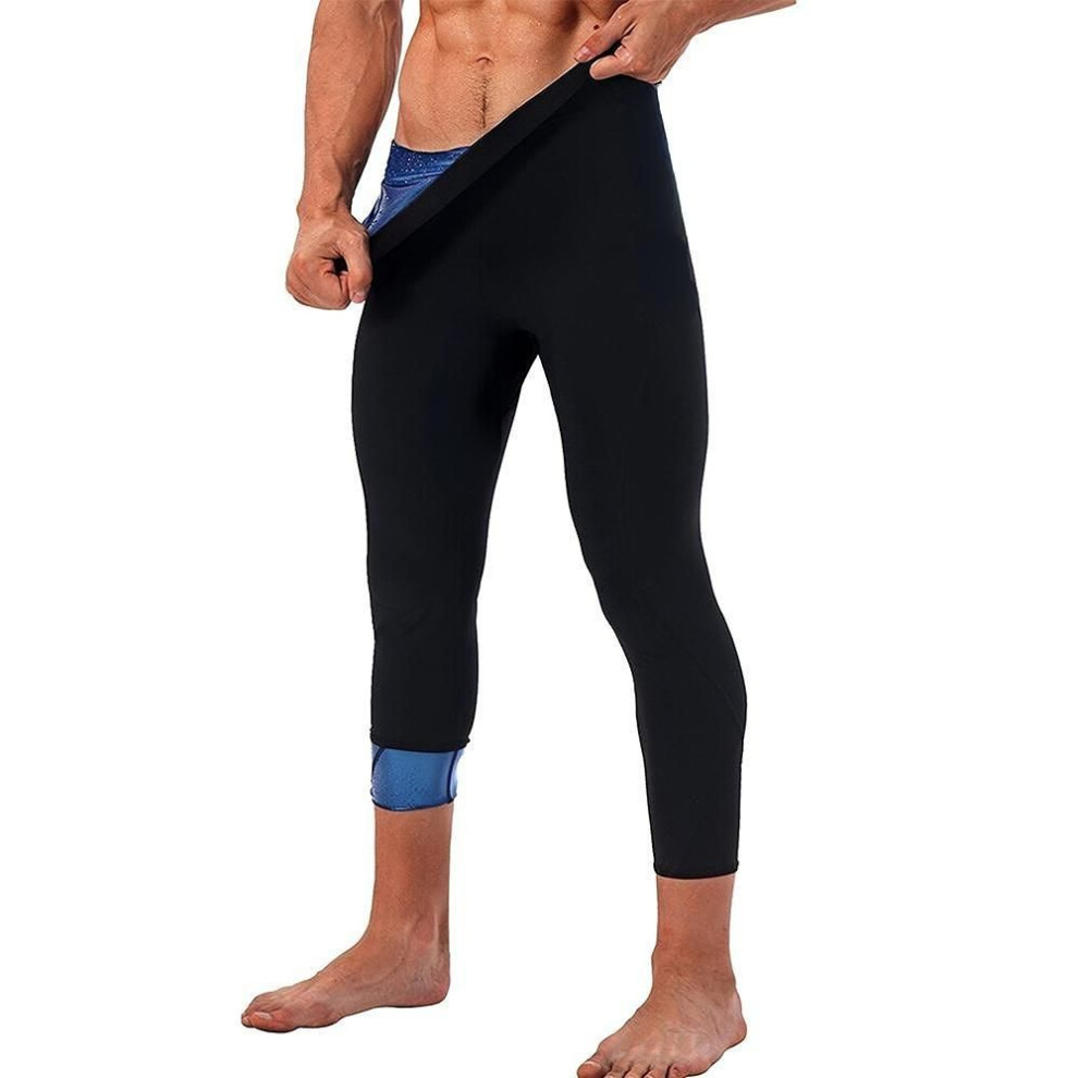(black,blue, 4XL/5XL) Men Workout Leggings Sauna Sweat Pants Fitness Compression Tights Gym Slimming Pants Heat Trapping Sauna Suit Weight Loss Body Shaper Sport Trousers