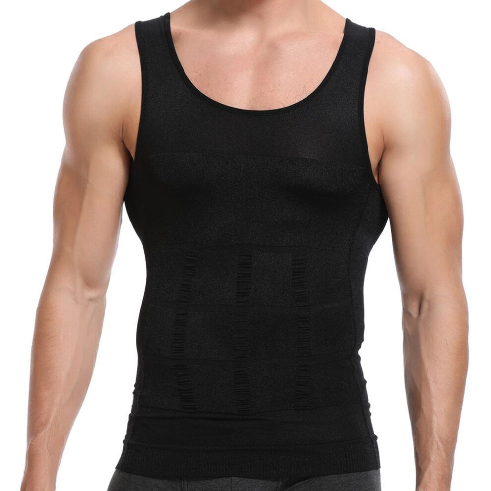 (black, XXL) Men&apos;s Undershirts Slimming Vest Waist Trainer Body Shaper Tummy Control Tops Shapewear Belly Waist Trimmer Shirts Base Layer Underwear