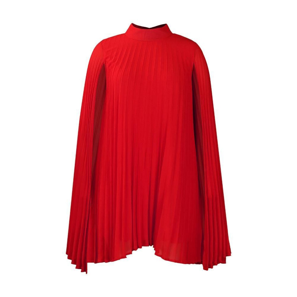 (red, XXL) Spring And Summer Women&apos;s Dress Temperament Fashion Chiffon Pullover Cape Bat Sleeve Large Size Dresses