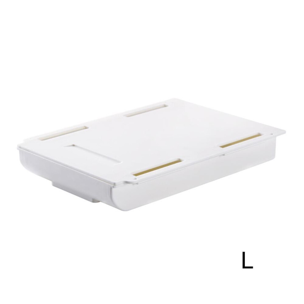 (white, L) Storage Rack Self Stick Pencil Tray Desk Table Storage Drawer Organizer Box Under Desk Stand Self-adhesive Under-drawer Storage