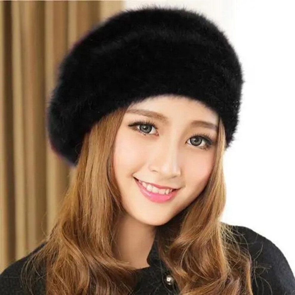 (black) Autumn Winter Fasionable British Painter Style Elegant Cute Beret Warm Windproof Solid Color Pile Hat Premium Feel Versatile Cap