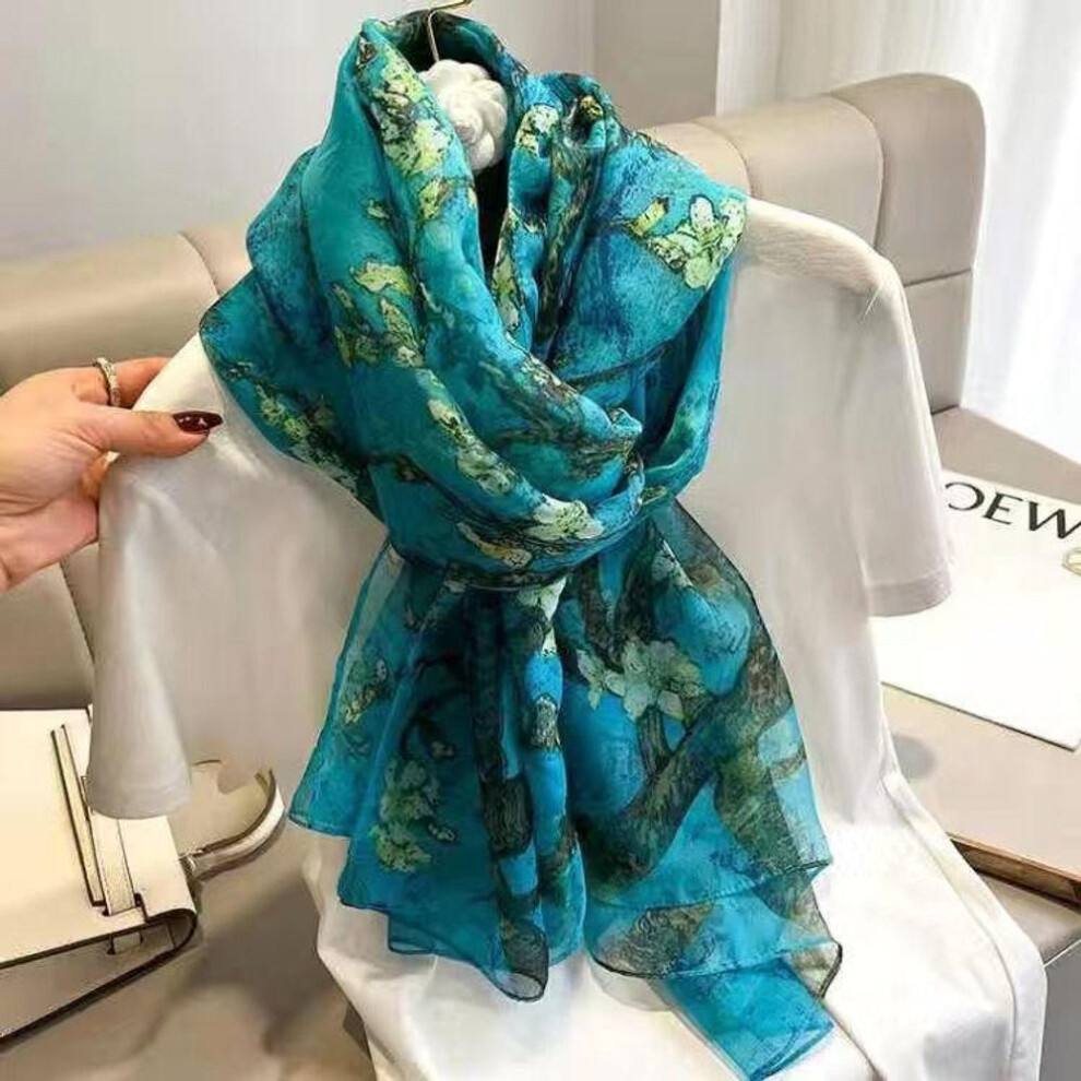 (as the picture, 135*190cm) Luxury Brand Large Silk Scarf Women Fashion Print Shawls And Wrap Bufanda Foulard Female Beach Scarves Thin Soft Stoles