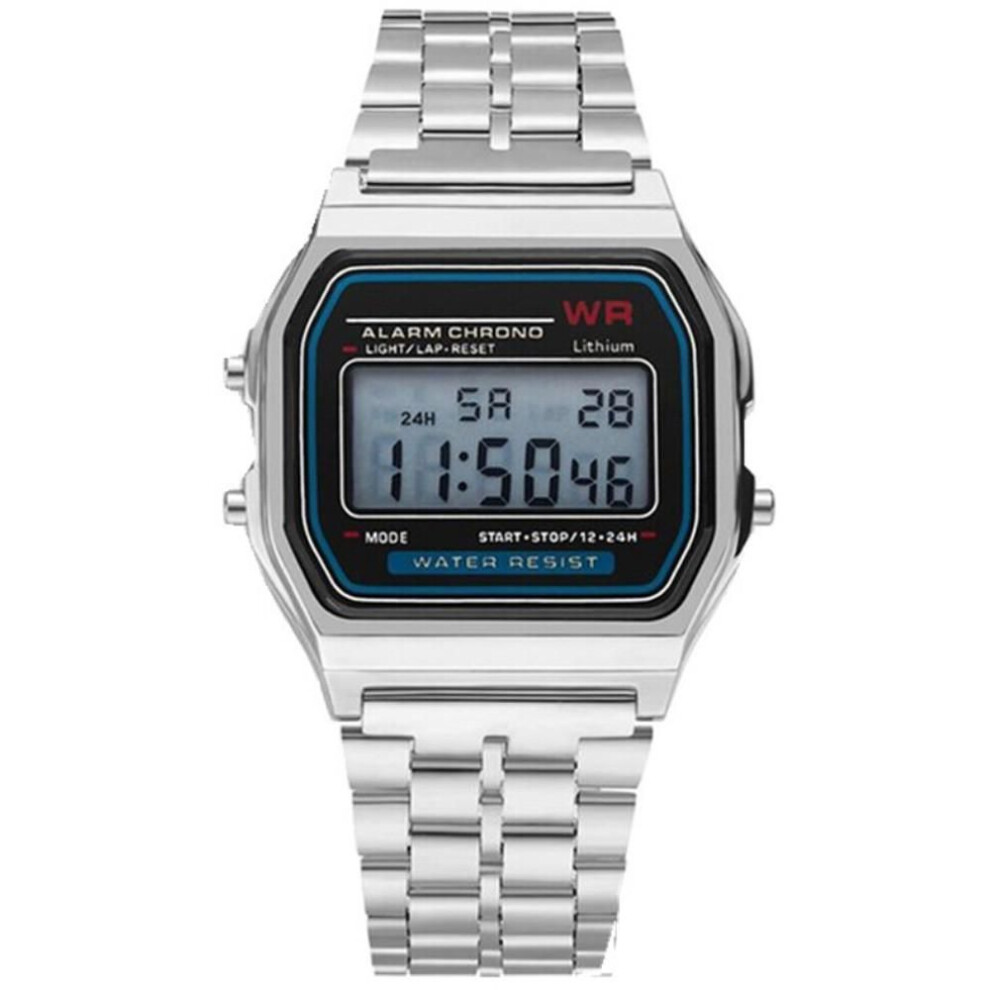 (Silver) Men Sports Watches Military Led Digital Waterproof Quartz Wrist Watch Silver