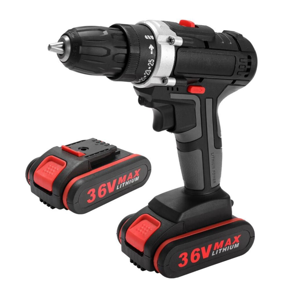 (EU 2pcs battery) 36v Multifunctional Electric Impact Cordless Drill High-power Lithium Battery Wireless Rechargeable