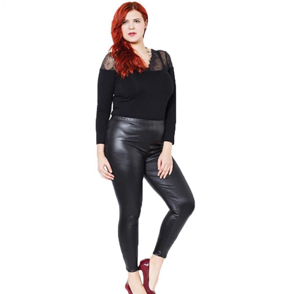 (XXXXXL) Women Faux Leather Stretch Skinny Pants Leggings Plus Size Slim Fashion Trousers