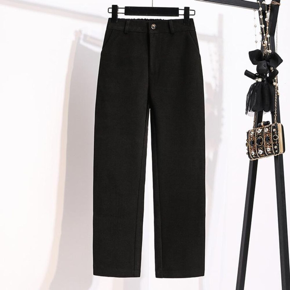 (black, 5XL) Thickened Tweed Trousers for Women Autumn and Winter Plus Size Straight Trousers Casual Trousers