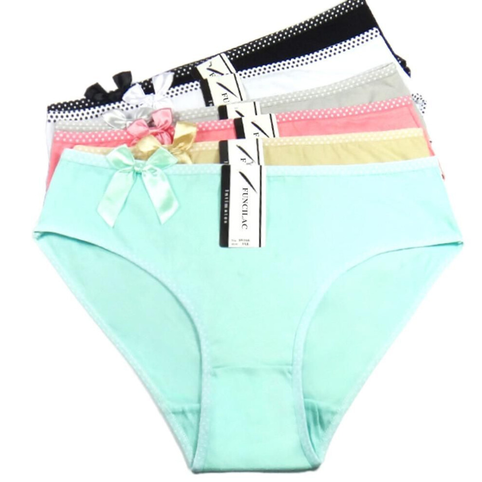 (multicolor, 3XL) Plus Size Panties Cotton Women Underwear Bow Bikini Sexy Briefs Mid Waist Lingerie 2XL-4XL 6 Pcs/set