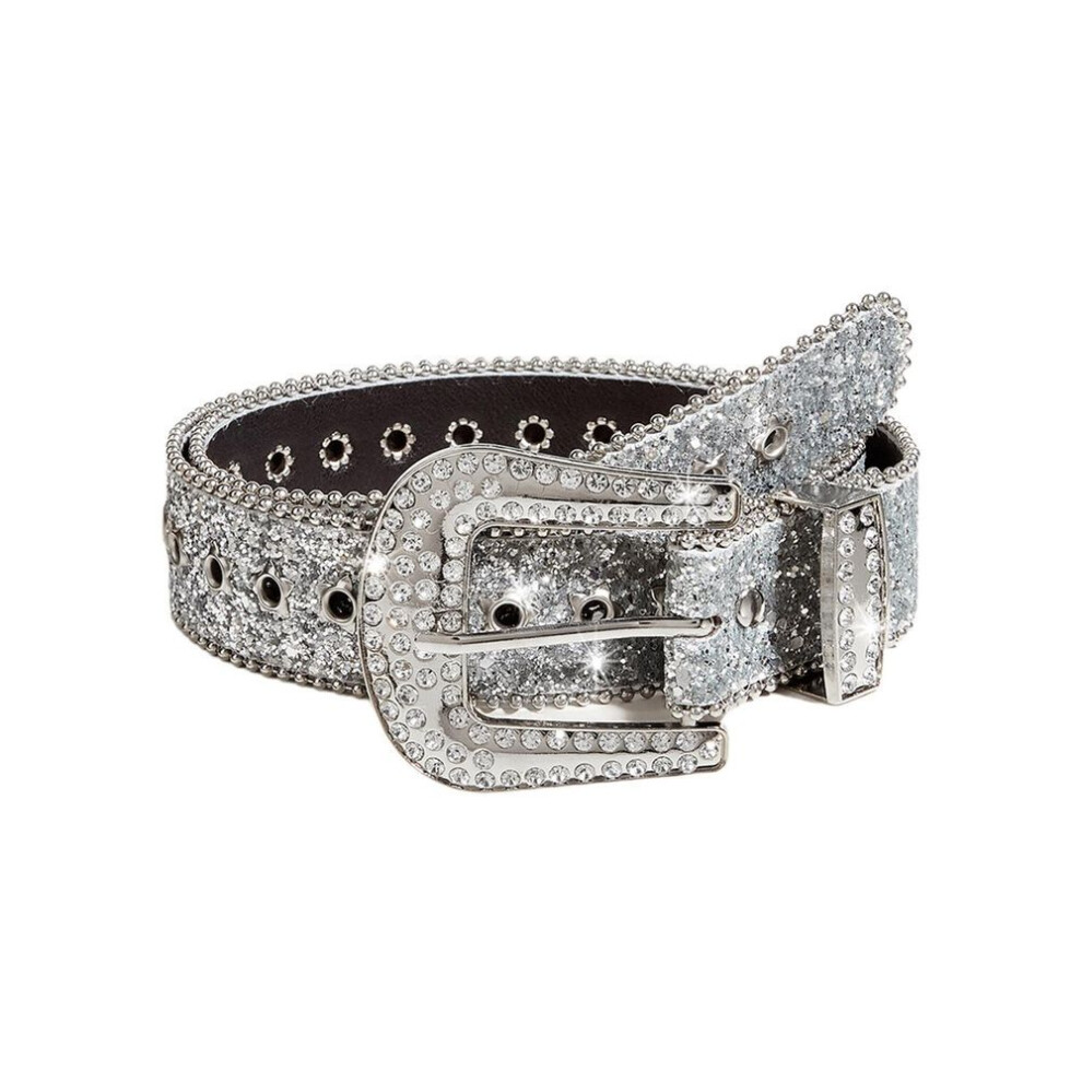(silver) Locomotive Waist Belt Shinning Rhinestone Buckle Belts For Woman Men Luxurious Full Sequins Waist Strap For Jeans Dress