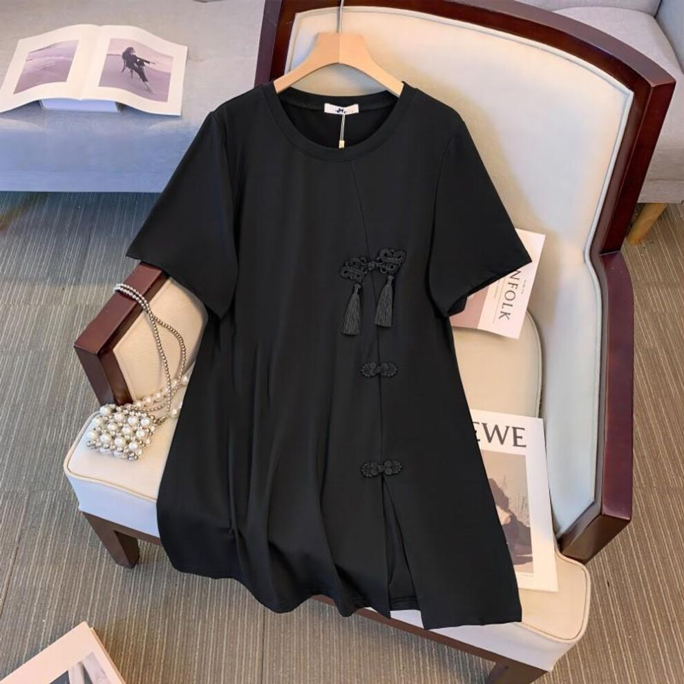 (6XL, black) Plus Size Women&apos;s T-shirt Vintage Long T-shirt Short Sleeve Tops Summer
