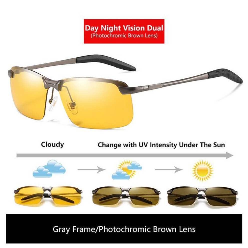 (gray) Sunglasses Veithdia Mens Day Night Vision Goggles Anti-glare Goggles For Driving Photochromic Yellow Lens Polarized Sunglasses K3043
