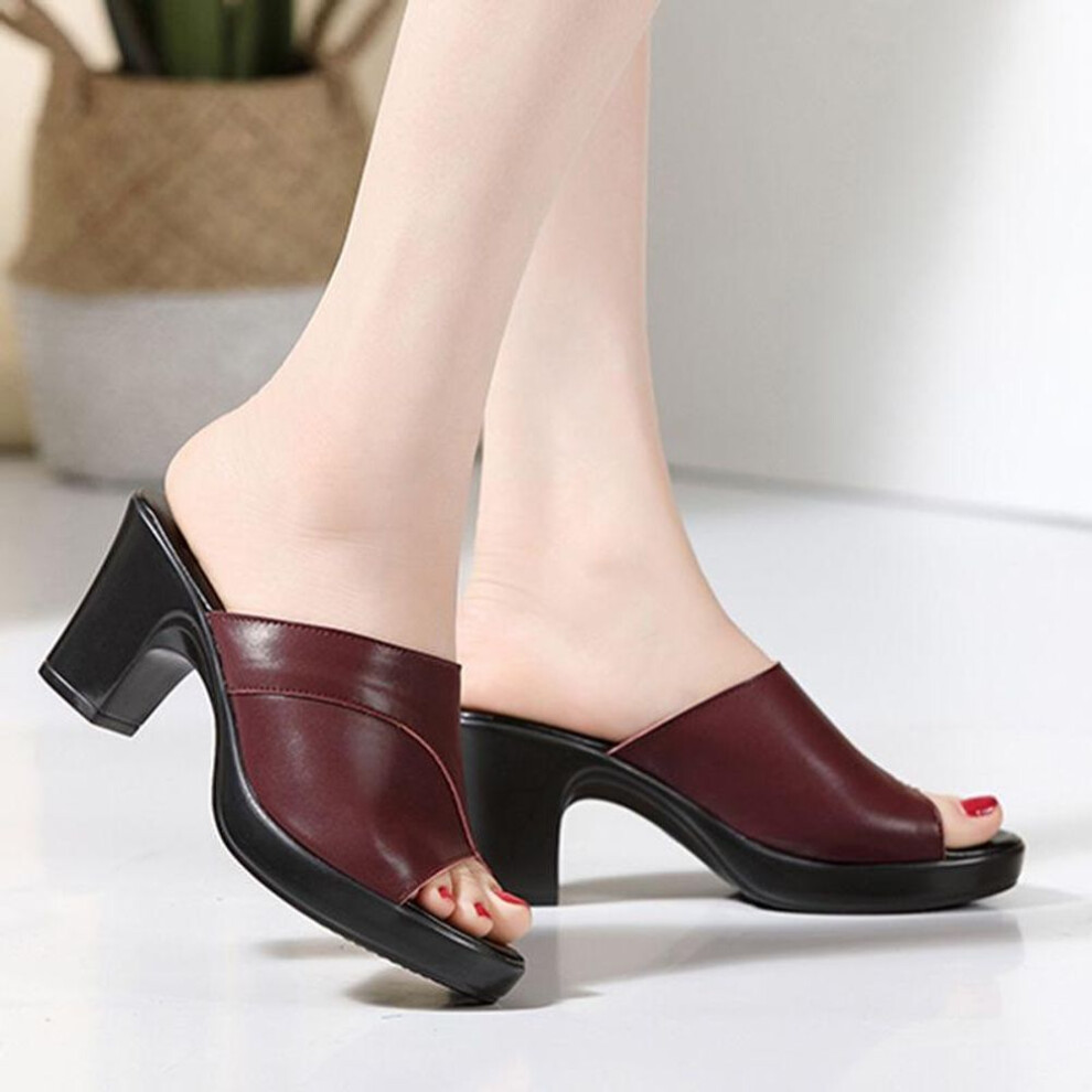 (wine red, 39) 2021 Slippers Women Summer Wear Women&apos;s Sandals 2020 New Fashion Wild Slope with Non-slip Thick Heel Women Sandals and Slippers