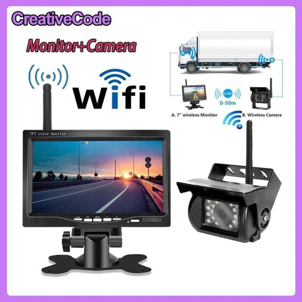 (As The Picture) Vehicle Wireless Reverse Camera 7" Hd Tft Lcd Vehicle Backup Rear View Camera Monitor For Trucks Bus Rv Trailer Excavator 8167374340063