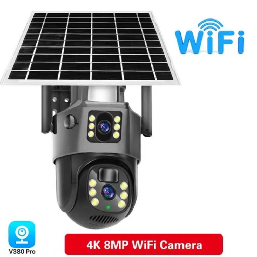(WiFi Cam) 4k 8mp Wifi Solar Battery Camera 4g Sim Card Dual Lens Dual Screen Outdoor Security Protection Ptz Cam Pir Human Detection Cctv