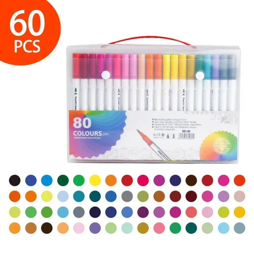 (60 colors) 12/24/36/60 Colors Watercolor Dual Tip Brush Marker Pens Watercolor Drawing Marker For Colouring