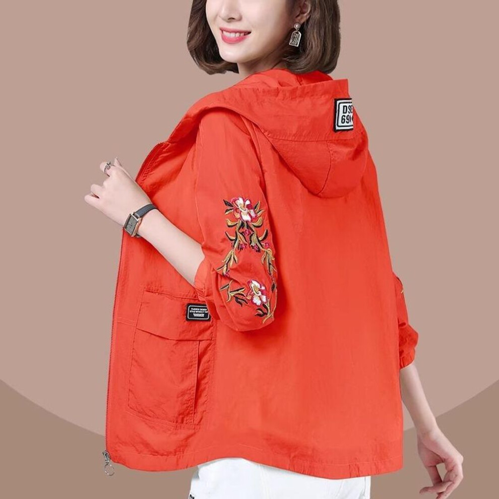 (red, 4XL) Women&apos;s Jackets New Thin Coat Waterproof Sun Protection Clothing Windbreaker Female Hooded Casual Jacket Outerwear
