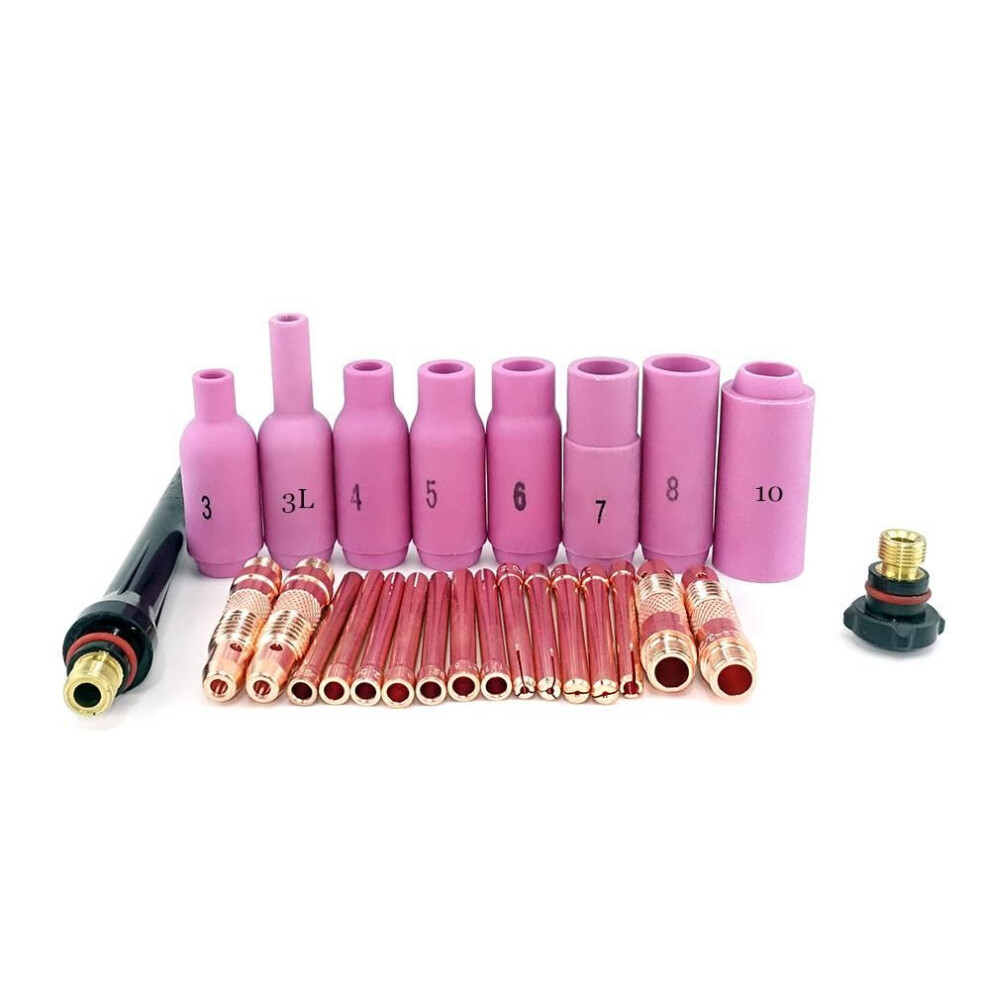 26pcs WP26 WP18 WP17 Argon TIG Welding Torch Consumables Tungsten Electrodes Collet Body Alumina Nozzle Cap TIG Kits