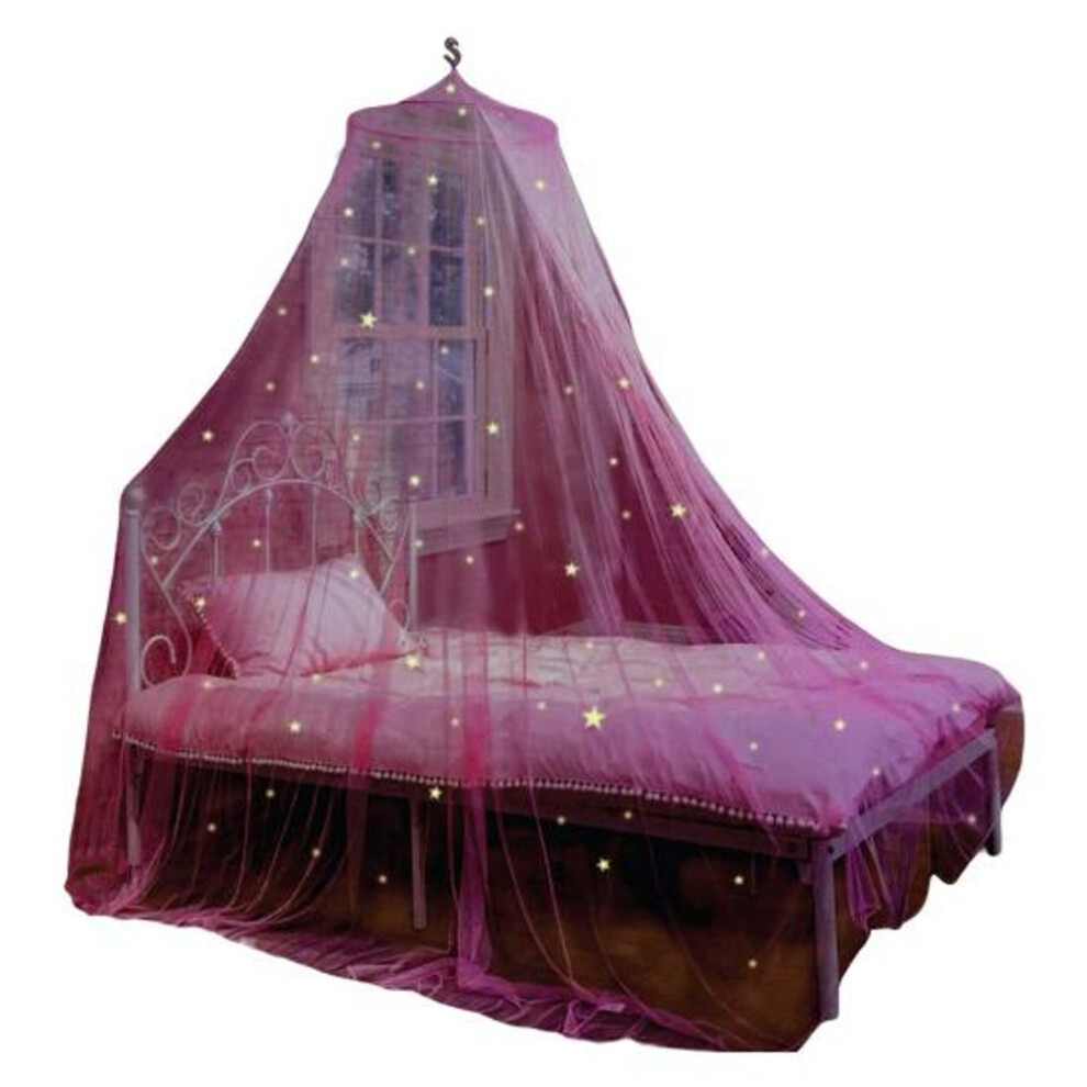 (M, pink) Bed Canopy Easy Installation Fluorescent Stars Design Kid Room Round Top Children Crib Bed Tent Household Supplies