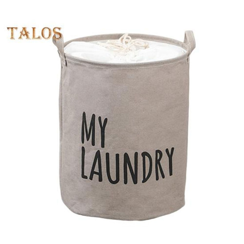 (grey, L) Laundry Basket Drawstring Space Saving Round Convenient Dirty Clothes Sundries Toys Hamper Household Supplies