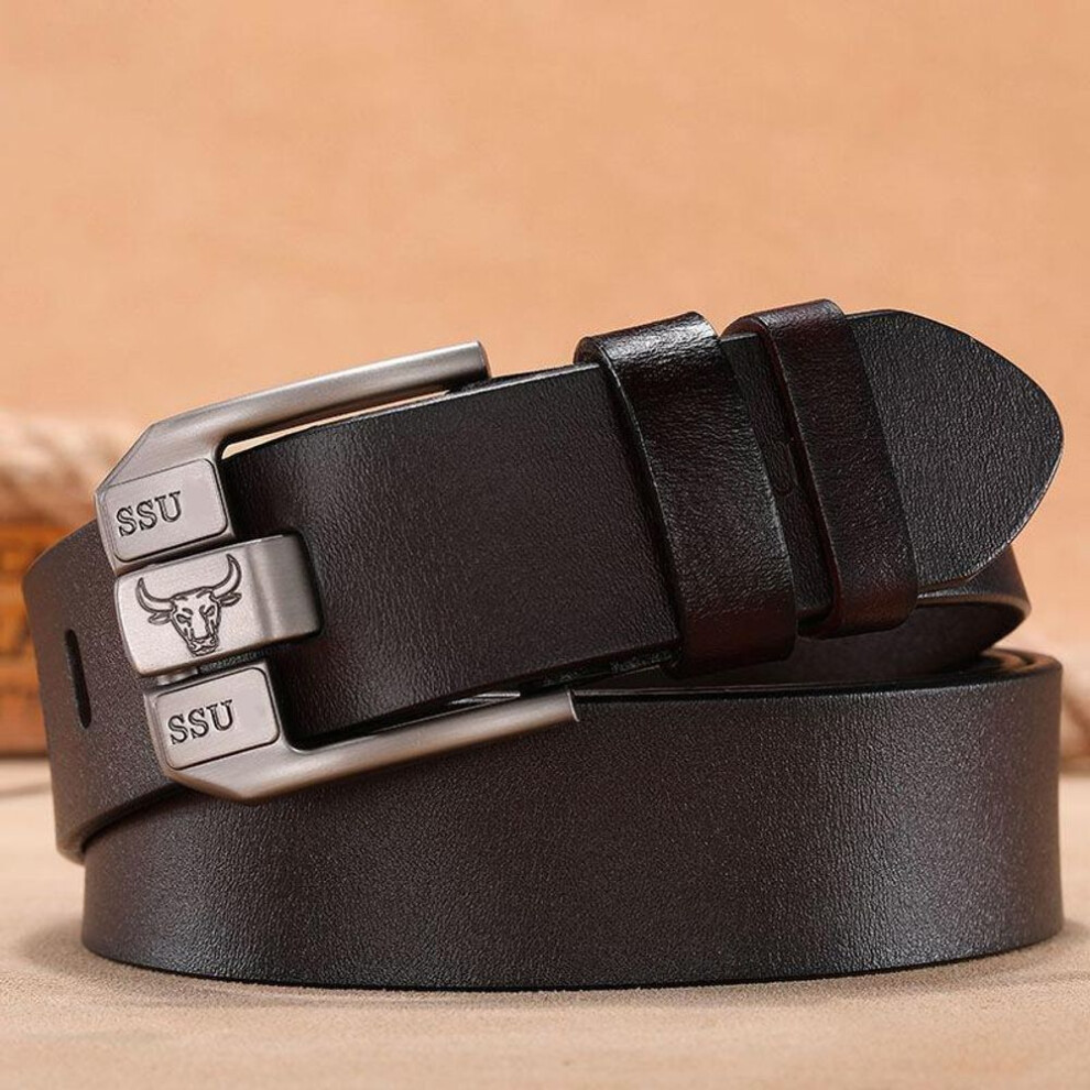 (brown) Men Cow Leather Belt Luxury Vintage Metal Pin Buckle Designer Belts Cowskin Strap Male For Jeans