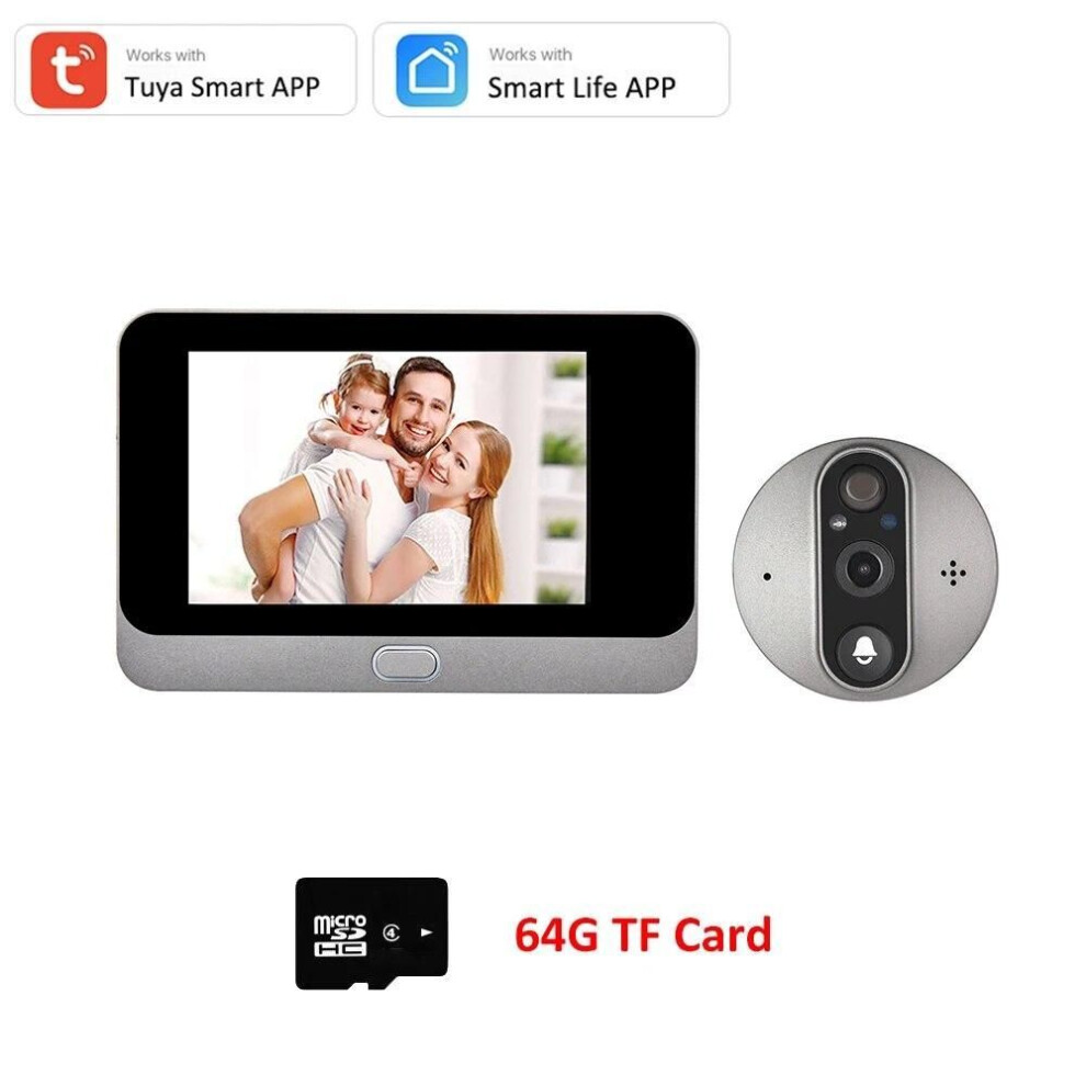 (Doorbell Camera R9 64G) 4.3" Smart Tuya 1080p Wifi Door Bell Eye Peephole Camera 5000mah Battery Pir Motion Detector Ir Home Digital Viewer