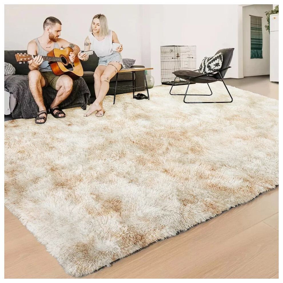 (Tye Dye Cream, 120 x 170 cm (4ft x 5ft 6in)) Extra Large Nonslip Rugs Shaggy Fluffy Living Room Bedroom Carpets