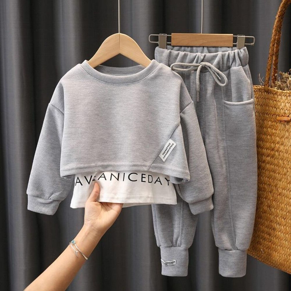 (gray, 6T) Spring Autumn Baby Clothes For Girls Children Fashion Cotton T-shirt Pants 2pcs/sets Toddler Casual Costume Outfits Kids Tracksuits