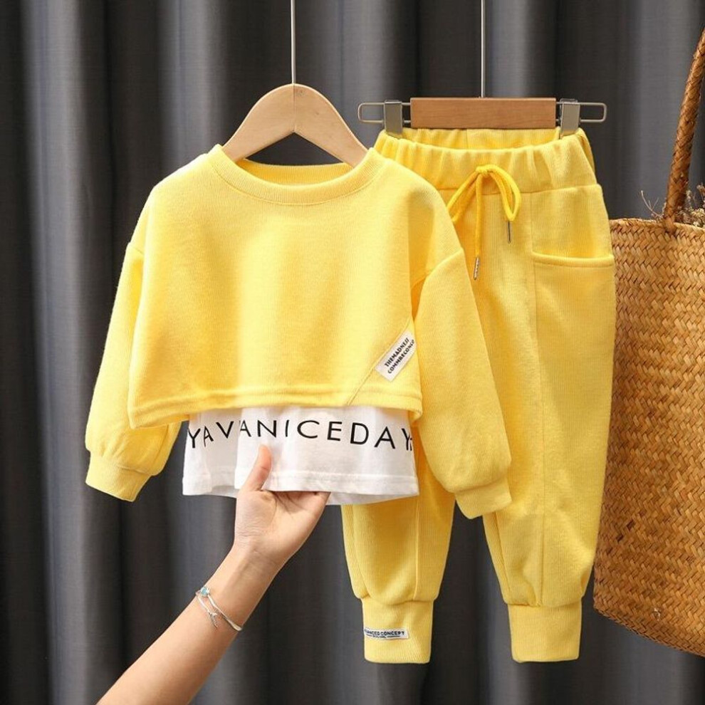 (yellow, 4T) Spring Autumn Baby Clothes For Girls Children Fashion Cotton T-shirt Pants 2pcs/sets Toddler Casual Costume Outfits Kids Tracksuits
