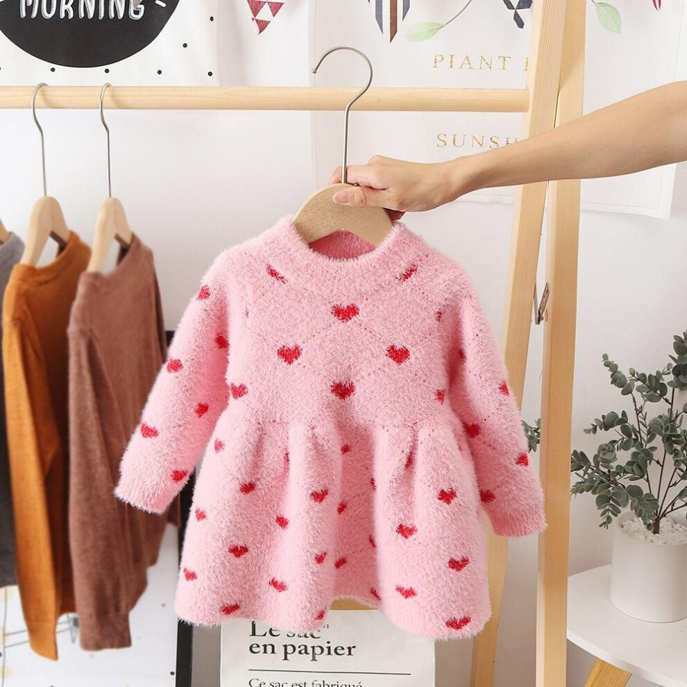 (as the picture, 100) Baby Winter Foreign Style Hedging Dress Princess Dress Baby Knit Sweater Girls Winter Imitation Mink Fleece Sweater