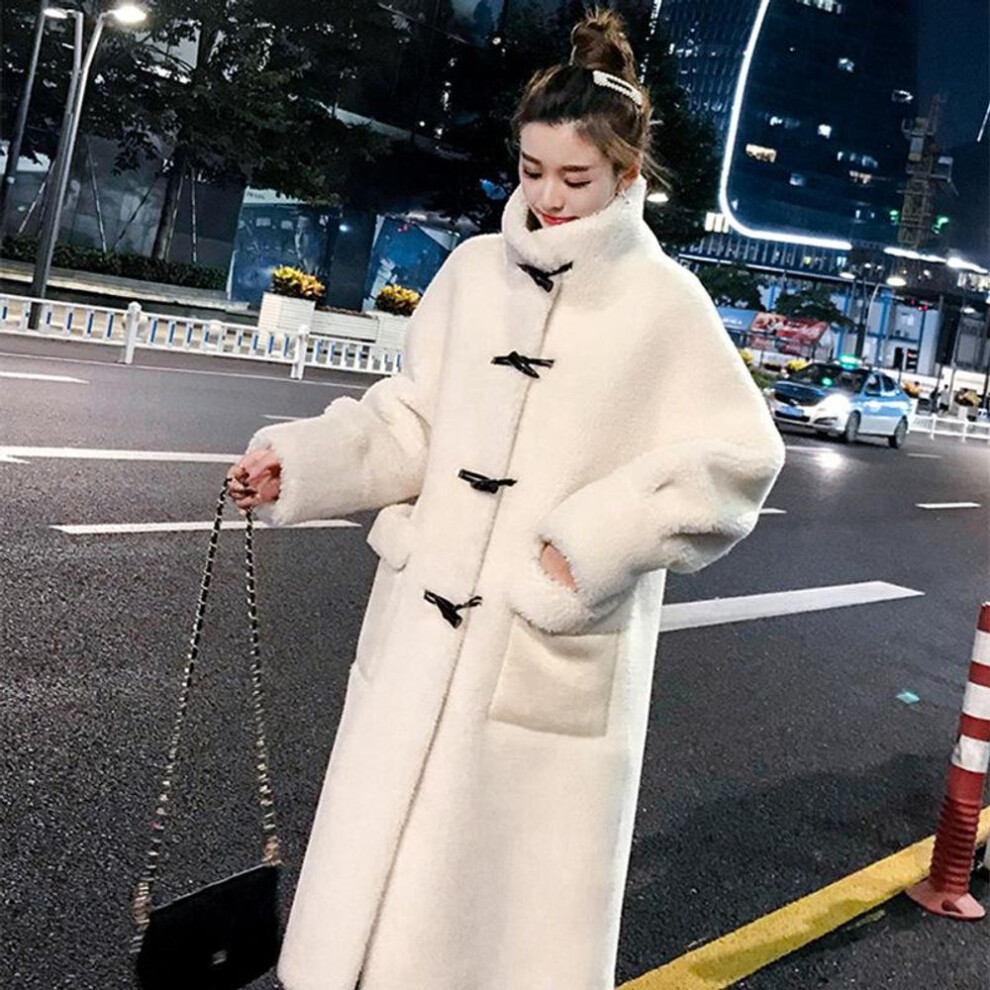 (white, L) Women wool LongJacket Coat  Winter Thick Warm Oversized Chunky Outerwear Overcoat Women wool Coats
