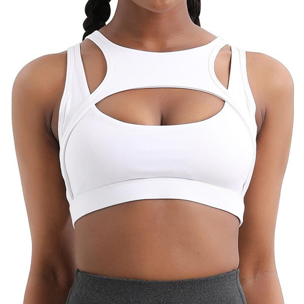 (white, S) Women Shockproof Hollow Out Sports Bra for Solid Push Up Running Fitness Yoga Vest