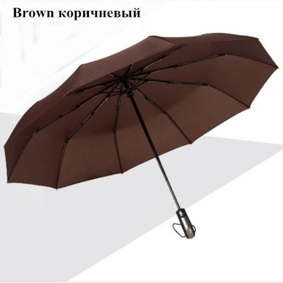 (brown) Wind Resistant Fully-automatic Umbrella Rain Women For Men 3folding