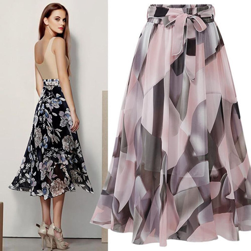 (3XL, pink) Womens Plain Knee Length Soft Stretch Flared Printed Skater Midi Skirt