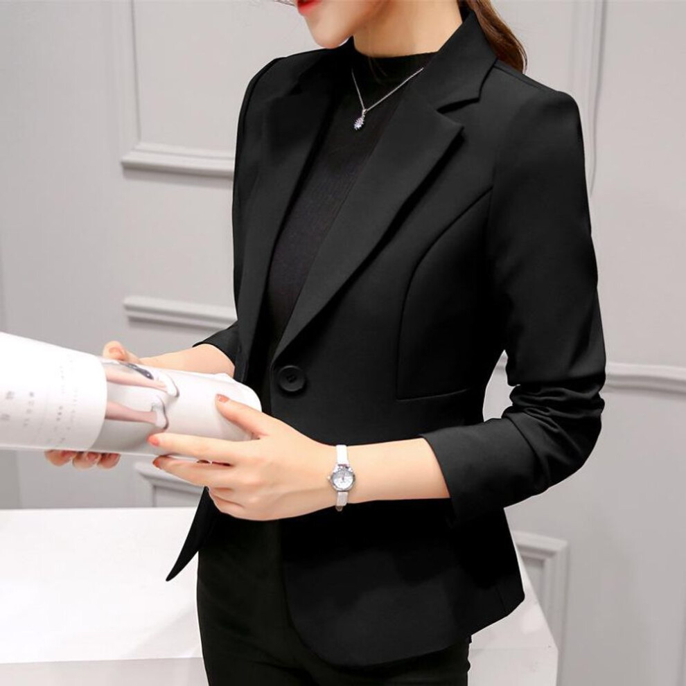 (black, L) Blazer Spring Women's Fashion Slim Coat Casual Jacket Long Sleeve One Button Suits Women Work